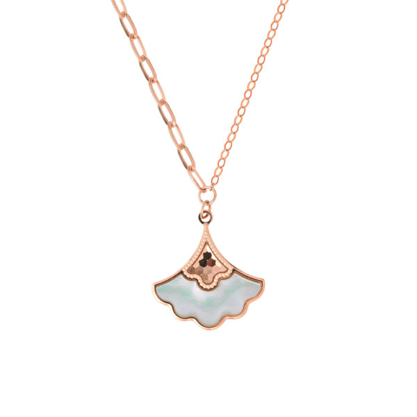 MOP Ginkyo Leaf Necklace in 18K Rose Gold