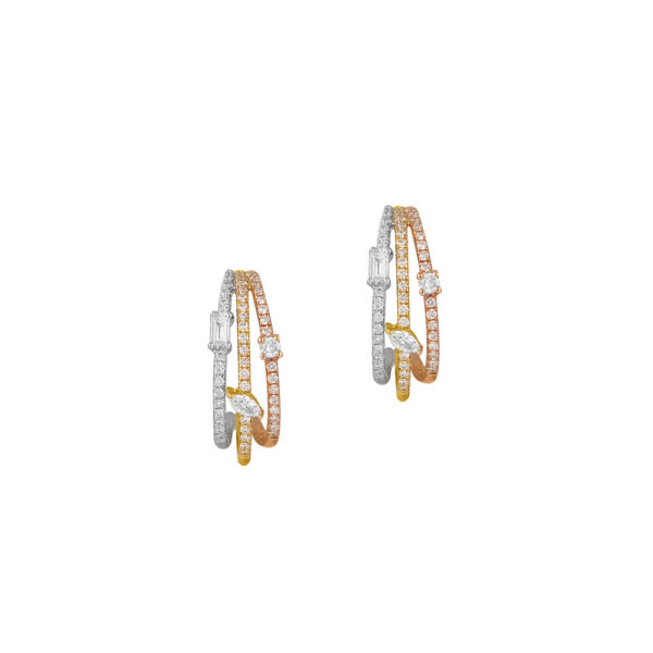 Diamond Earrings in 18K Gold Trio Tone