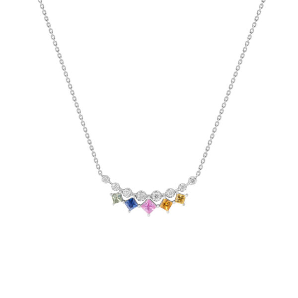 Fancy Sapphire Necklace in 18K White Gold