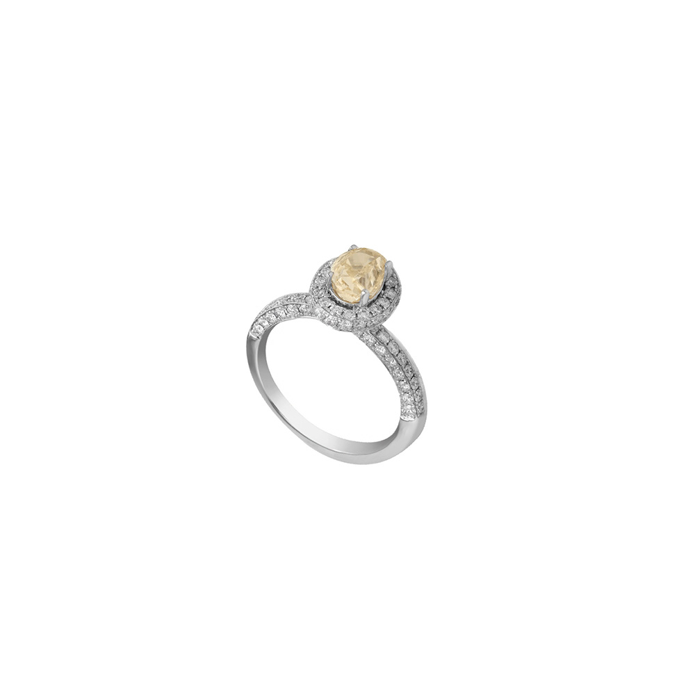 Yellow Diamond Ring in 18K White Gold